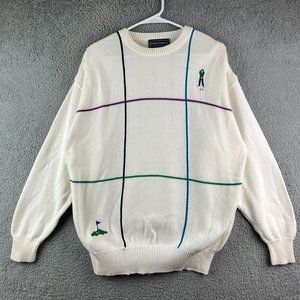 Vintage Kenneth Roberts 100% Cotton Golf‎ Sweater Embroidered size L